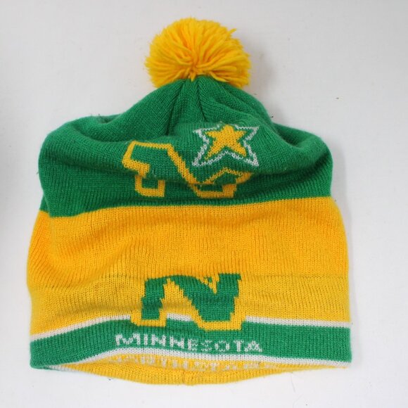 CCM Minnesota North Stars Pom Hat Adult OSFM Green/Yellow NHL Winter Cap - Picture 1 of 9